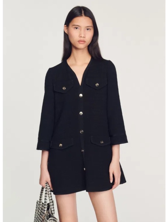 Sandro Dresses & Skirts - Sandro Black Button-Front Blazer Dress with Gold Buttons